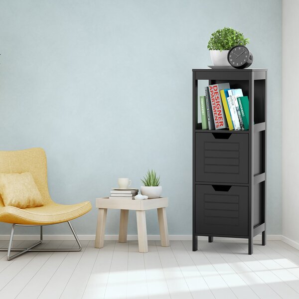 Costway Armadietto del bagno di legno multifunzionale con 2 cassetti, Scaffale per bagno casa ufficio salone Nero