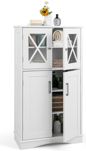 Costway Mobiletto portaoggetti da bagno con ante e ripiani regolabili, Mobiletto da pavimento per bagno 60x30x108cm Bianco