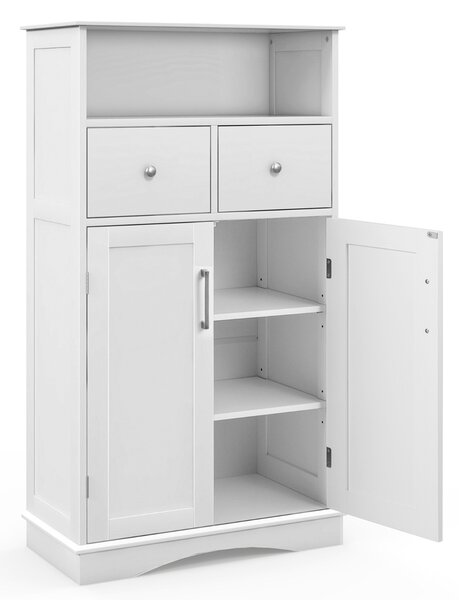 Costway Mobile per bagno con 2 porte 2 cassetti e 2 ripiani regolabili, Organizzatore da pavimento 60x30x108cm Bianco