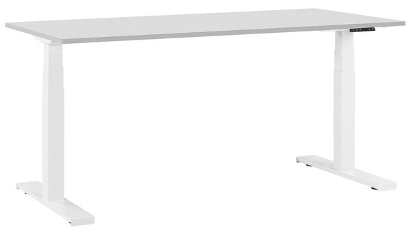 Scrivania regolabile elettricamente Piano tavolo grigio Struttura in acciaio verniciato a polvere bianca Sedersi e stare in piedi 180 x 80 cm Beliani