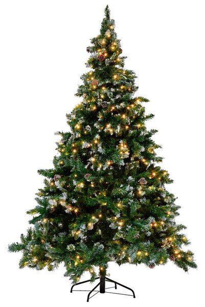 Albero Natale Artificiale Pre-Illuminato Verde Innevato Base Nera 180 cm Beliani