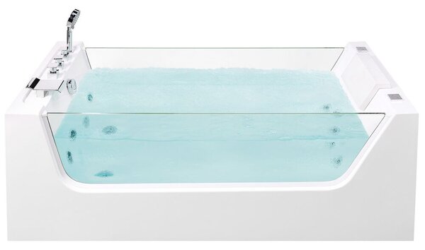 Vasca Idromassaggio Vasca da bagno freestanding in acrilico bianco con pannelli in vetro 170 x 80 cm Beliani