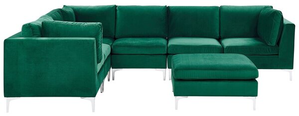 Divano ad angolo modulare versione destra a 6 posti in velluto verde con gambe in metallo argentato a forma di L ottomana Stile glamour Beliani