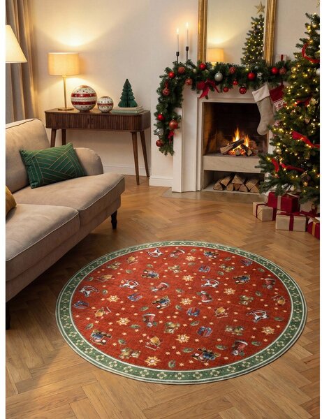 Tappeto rotondo rosso/verde a tema natalizio ø 200 cm Toy's Delight Nostalgic Noel Red Green – Villeroy&Boch