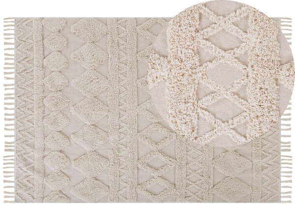 Tappeto minimalista beige in cotone con motivo geometrico 160 x 230 cm Beliani