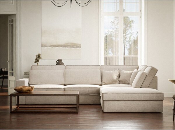 Divano angolare color crema (con penisola a destra/a L) con rivestimento in ciniglia Kirou – Maison de Rêve