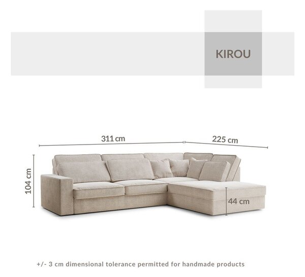 Divano angolare color crema (con penisola a destra/a L) con rivestimento in ciniglia Kirou – Maison de Rêve