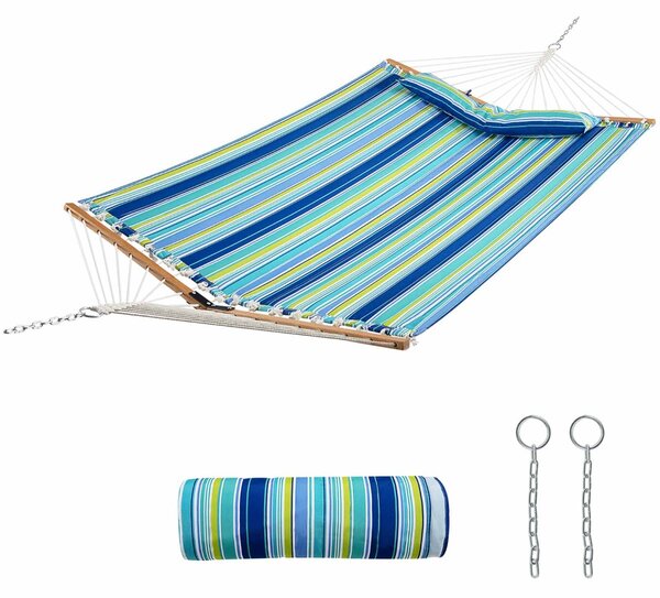 Costway Amaca portatile con barre di diffusione e cuscino staccabile, Amaca per esterni e interni Blu e verde
