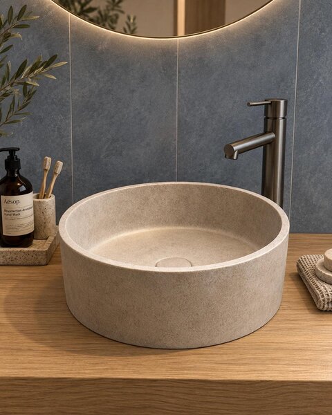Lavabo 36 cm effetto pietra ciotola da appoggio grigio Capri