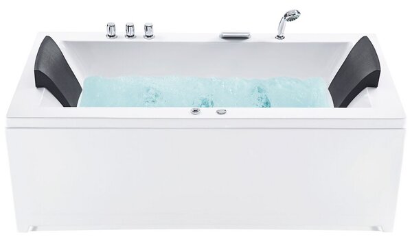 Vasca da bagno in acrilico bianco 183 x 90 cm getti massaggianti per poggiatesta luci a LED Beliani