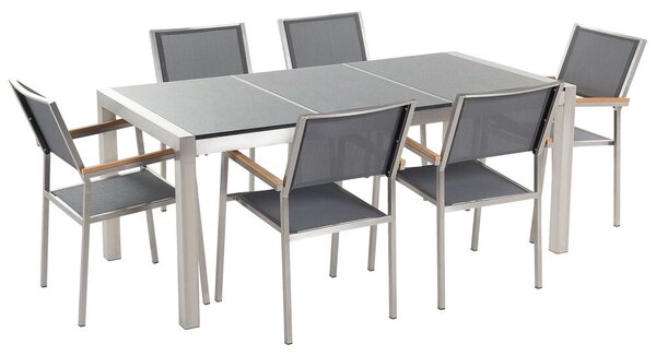 Set da Giardino Tavolo Piano Granito di colore Grigio 6 Sedie Grigie 180 x 90 cm esterno terrazzo Beliani