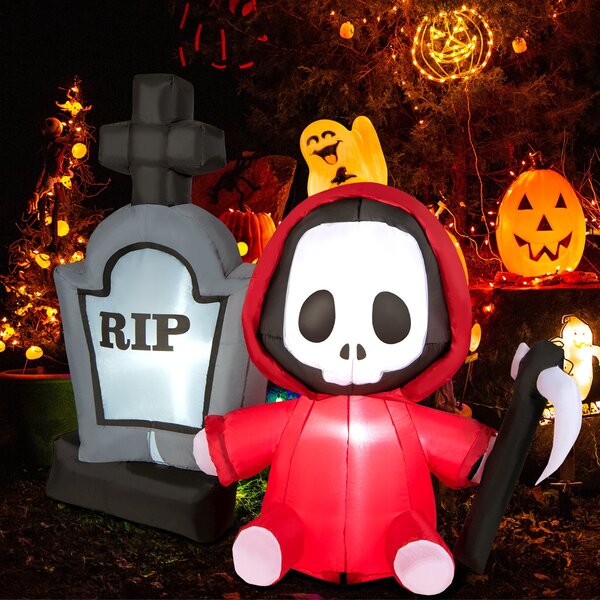 Costway Fantasma gonfiabile spaventosa per Halloween con luci LED, Decorazione gonfiabile con 4 paletti 2 corde 150cm