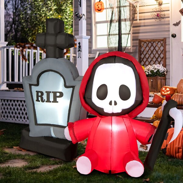 Costway Fantasma gonfiabile spaventosa per Halloween con luci LED, Decorazione gonfiabile con 4 paletti 2 corde 150cm