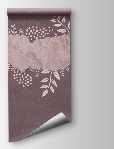 Carta da parati Sfondo viola e bianco con foglie e fiori, Carta da parati lastrazione, Carta da parati popolare, t00758 - Tapeko.it
