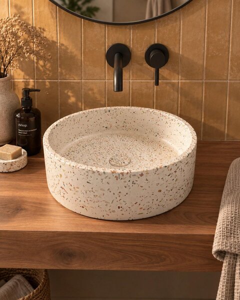 Lavabo 39 cm ciotola da appoggio terrazzo rosso Capri