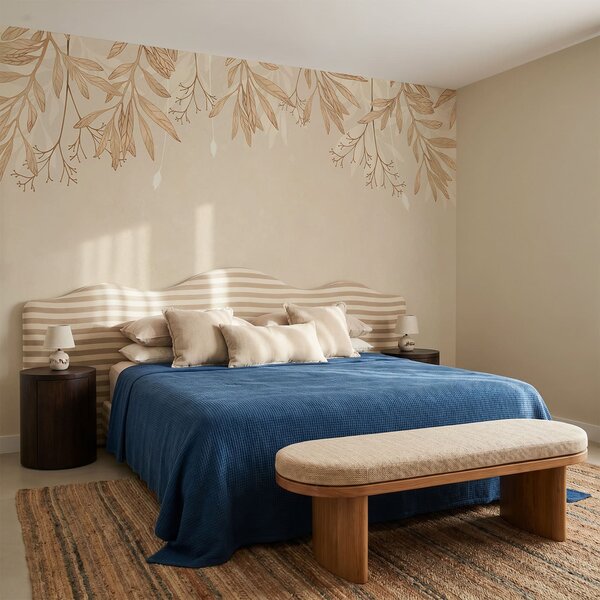 Carta da parati Foglie morbide su uno sfondo delicato, Carta da parati Floreale, Carta da parati popolare, t00761v2 - Tapeko.it