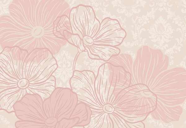 Carta da parati Fiori rosa su sfondo bianco, Carta da parati Floreale, Carta da parati popolare, t00769 - Tapeko.it