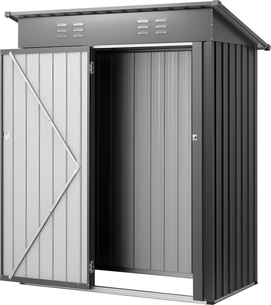 Capanno da giardino in metallo 1533 x 876 x 1815 mm, edificio di stoccaggio con porta chiudibile a chiave e 2 prese d'aria a lamelle, tetto spiovente Capanno da esterno in metallo, capanni per attrezzi Deposito esterno per cortile, giardino, patio