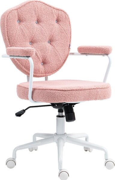 Sedia da ufficio HOMCOM, sedia da scrivania ergonomica con funzione oscillante, girevole, rosa