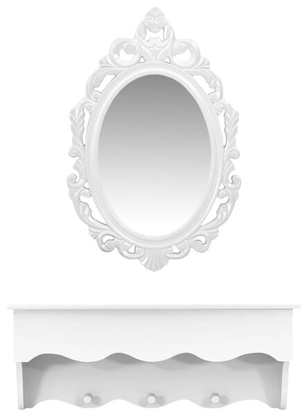 Set Mensola da Parete Svuotatasche con Ganci e Specchio Bianco
