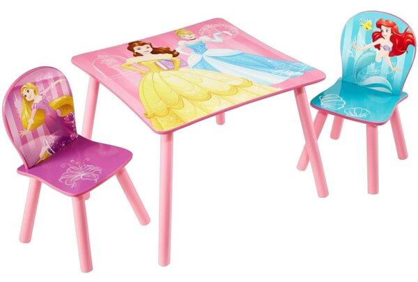 Disney 3 Pz Set Tavolo e Sedie Princess in Legno 45x63x63 cm Rosa WORL660020