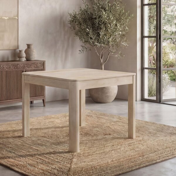 WOHNLING Tavolo da pranzo in legno massello di mango 80x80 cm, effetto sbiancato, tavolo da pranzo quadrato, tavolo da cucina per 4 persone, tavolo in legno, tavolo da pranzo, realizzato a mano
