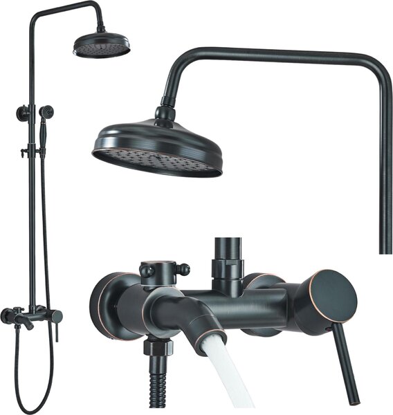 Sistema doccia a vista Ari SlimTube con soffione a pioggia e doccetta, rubinetteria da parete in ottone con valvola in Vetroceramica, flessibile da 150 cm