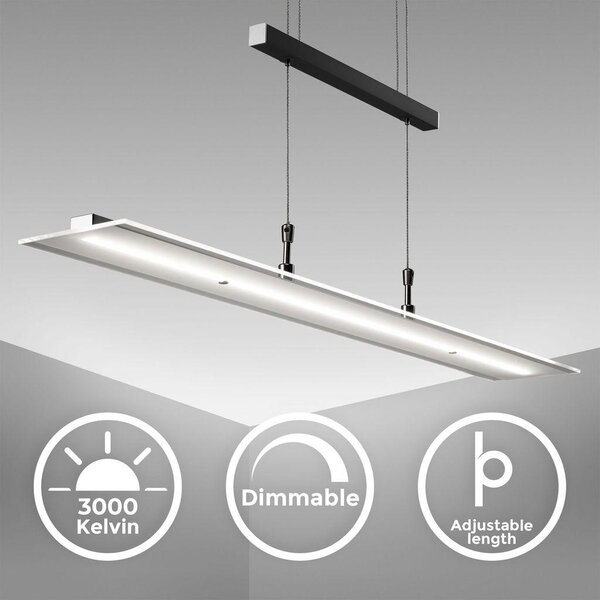B.K.Licht Lampadario LED a sospensione, luce dimmerabile, lampada da soffitto regolabile in altezza per cucina, luce calda, metallo color nero, 1 luce LED integrata 20W I 230V I IP20