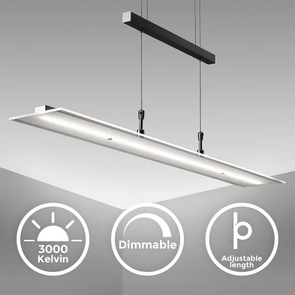 B.K.Licht Lampadario LED a sospensione, luce dimmerabile, lampada da soffitto regolabile in altezza per cucina, luce calda, metallo color nero, 1 luce LED integrata 20W I 230V I IP20