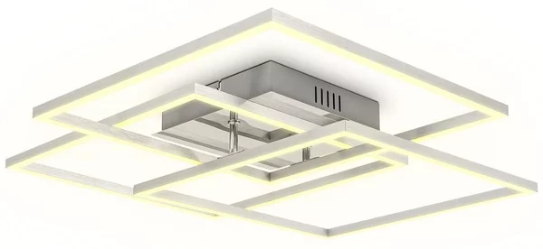 B.K.Licht Plafoniera LED da 40W, 2 cornici orientabili, luce calda 3000K, lampada da soffitto per ufficio Frame, colore cromato-alluminio spazzolato