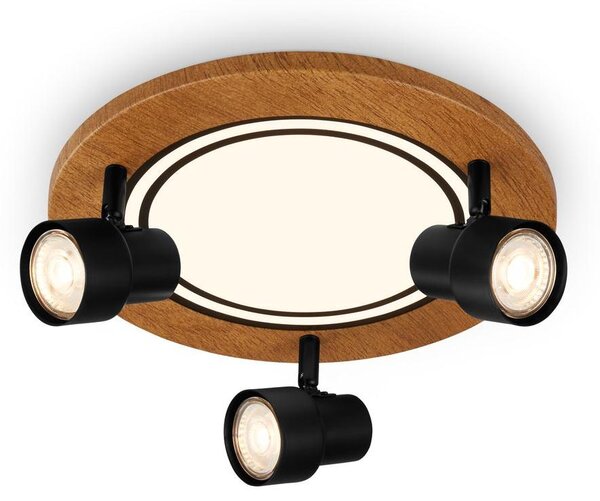 Lampada da soffitto a LED, nero-colore legno, 3xGU10+LED