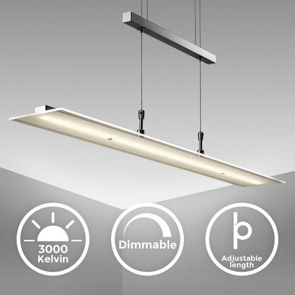 Lampadario LED a sospensione, luce dimmerabile, lampada da soffitto regolabile in altezza per cucina, luce calda, metallo color nickel opaco e vetro, 1 luce LED integrata 20W I 230V I IP20