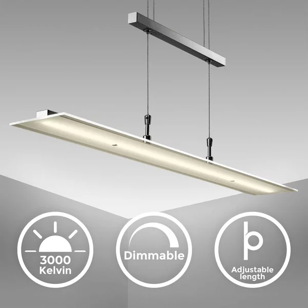 Lampadario LED a sospensione, luce dimmerabile, lampada da soffitto regolabile in altezza per cucina, luce calda, metallo color nickel opaco e vetro, 1 luce LED integrata 20W I 230V I IP20