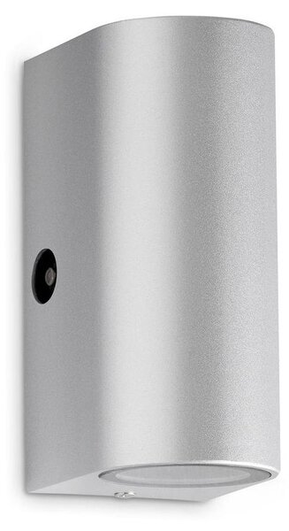 TELEFUNKEN- Lampada da esterno a LED IP44, Lampada da esterno a LED, sensore crepuscolare, 2x GU10, 4000K bianco neutro, color argento, 151x67x92mm (LxWxH)