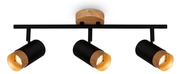 Faretto, nero, con legno, escl. 3xGU10/max.9W