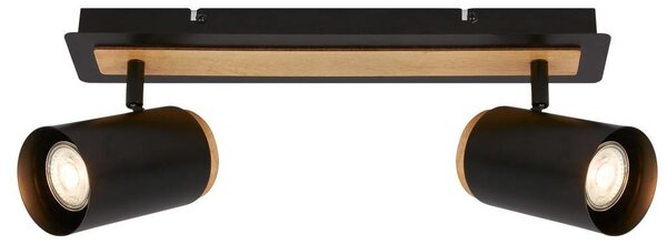 Briloner DUTA Plafoniera, orientabile, attacco GU10, 2 luci, nero-legno, 40 x 14,5 cm