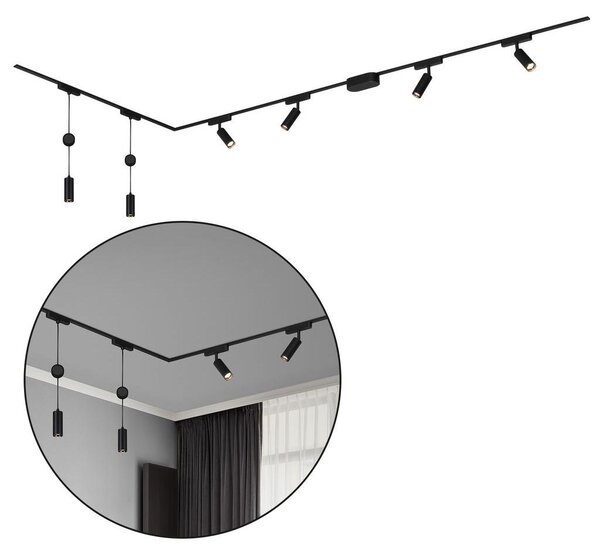 Sistema di binari Briloner Luxtrail, 4x faretti LED, 2x LED a sospensione, a L, nero