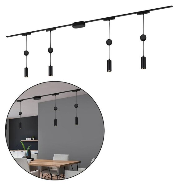 Sistema di binari Briloner Luxtrail, set completo, 4x LED a sospensione, nero