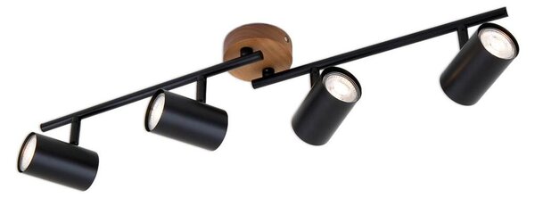 Faretto da soffitto retrò vintage orientabile e girevole 4x GU10 nero base in legno Briloner