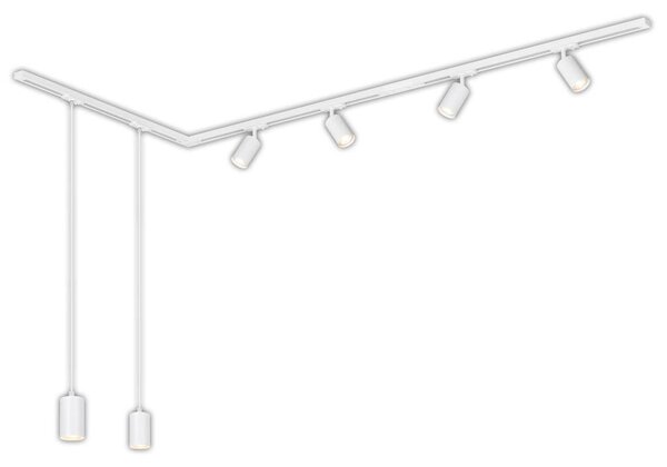 Sistema a binario Briloner Rail, set completo, 4 faretti GU10, 2 pendenti GU10, orientabili, forma a L, bianco, 2,25 m