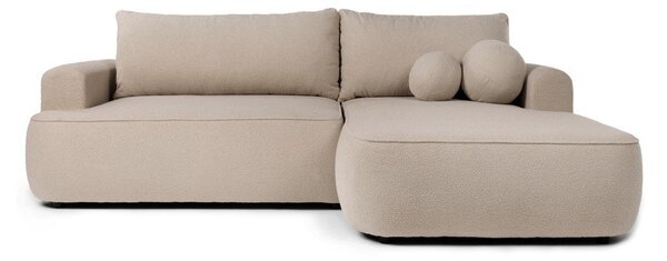 Divano angolare beige allungabile (con penisola a destra) con rivestimento in bouclé Quinoa – Bonami Selection