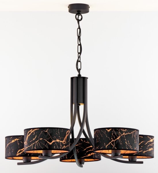 Jupiter 2107 - Lampadario a catena ARTHUR 5xE27/15W/230V nero/arancione/effetto marmo