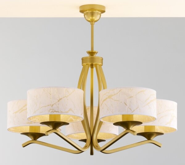 Jupiter 2110 - Lampadario su asta KASZMIR 5xE27/15W/230V bianco/oro/effetto marmo