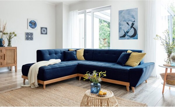 Divano letto angolare blu navy L, angolo sinistro Dazzling Daisy - Miuform