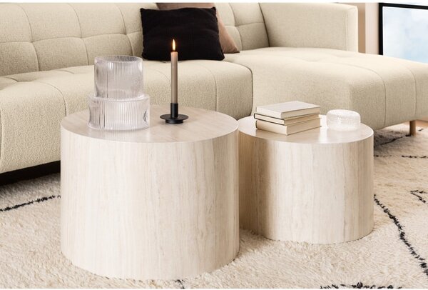 Tavolini rotondi beige con decoro in pietra in set di 2 pezzi ø 58 cm Dice - Actona