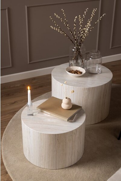 Tavolini rotondi beige con decoro in pietra in set di 2 pezzi ø 58 cm Dice - Actona