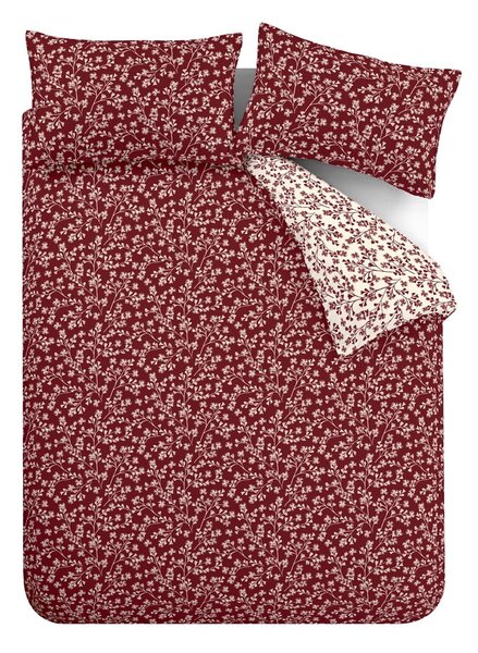 Biancheria da letto in flanella rossa per letto singolo 135x200 cm Grace Floral Leaf - Catherine Lansfield