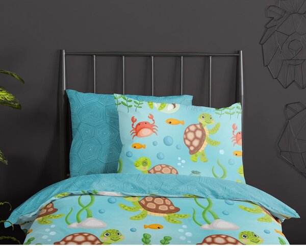 Set copripiumino e federa da bambini blu in cotone per letto singolo ed esteso 140x220 cm Turtles – Good Morning