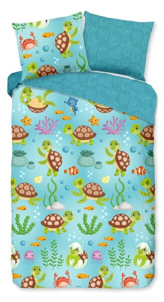 Set copripiumino e federa da bambini blu in cotone per letto singolo ed esteso 140x220 cm Turtles – Good Morning