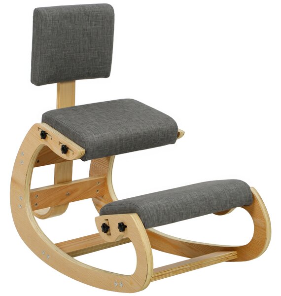 HOMCOM Sedia Ergonomica Inginocchiata da Ufficio e Casa, in Tessuto Effetto Lino, Compensato di Betulla, Grigio | Aosom Italy